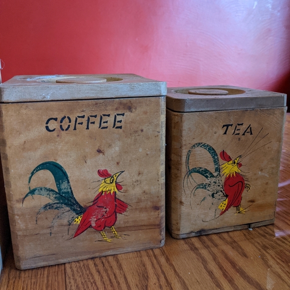 VINTAGE rooster square wooden canister lot - Picture 3 of 11